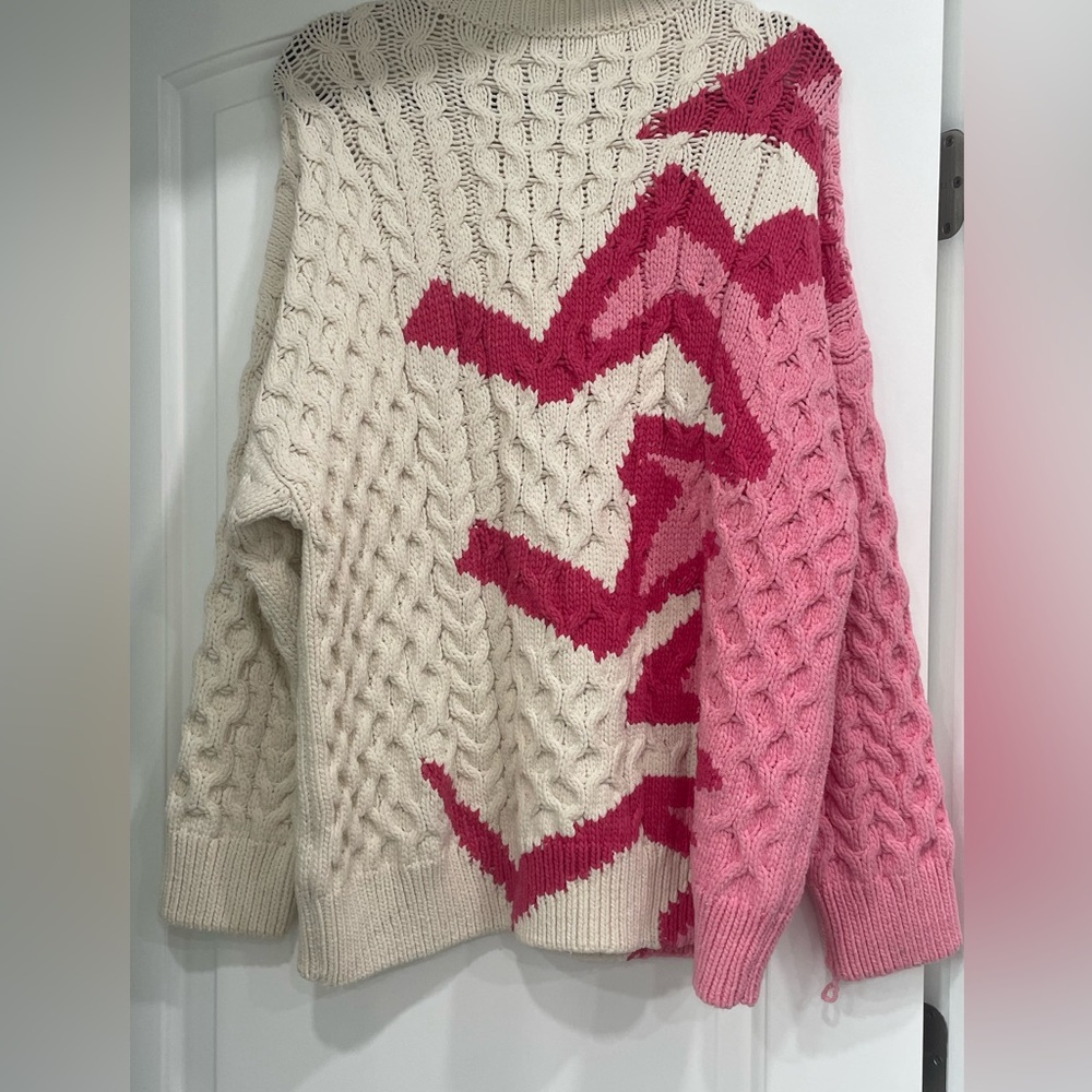 Zara Pink Cream Cable Knit Oversized Sweater Medium/Large